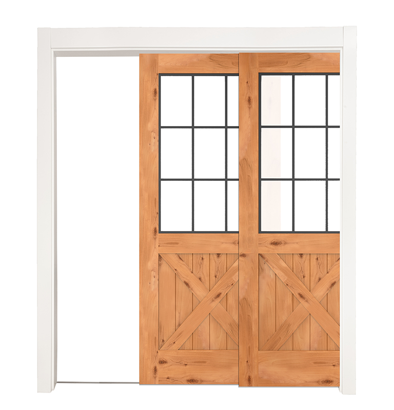 Farmhouse French Half X Bypassing Pocket Doors