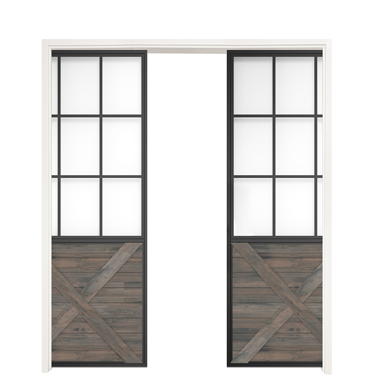 Mountain French Half X Double Converging Pocket Doors