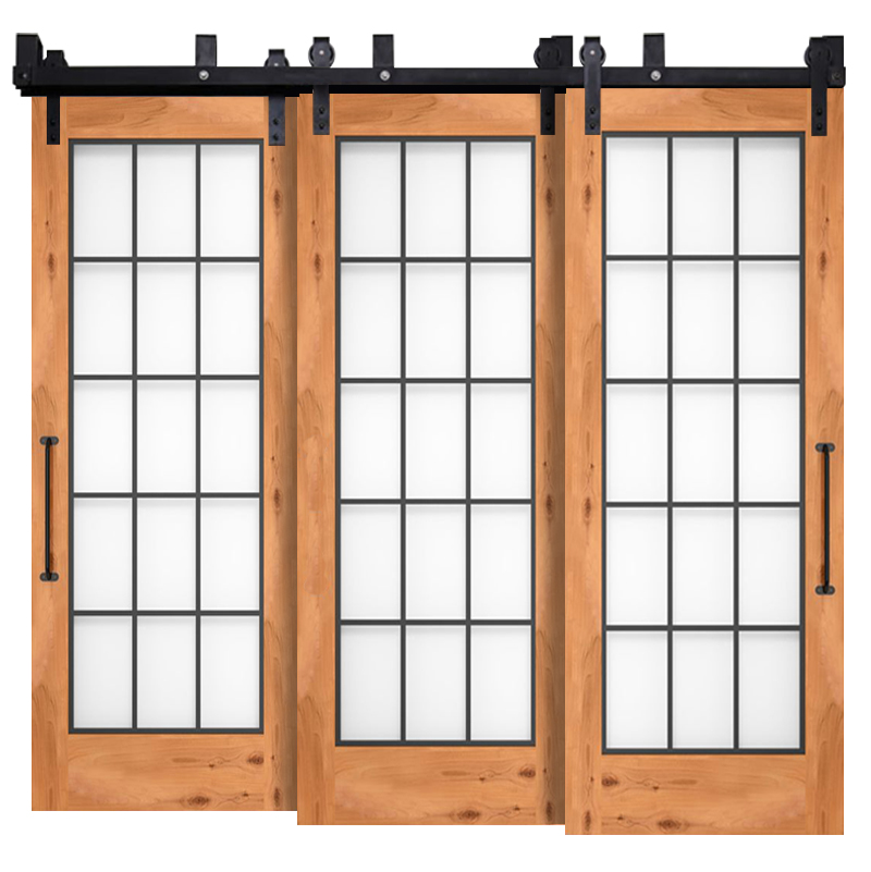 Window Pane French Double Sliding Barn Door