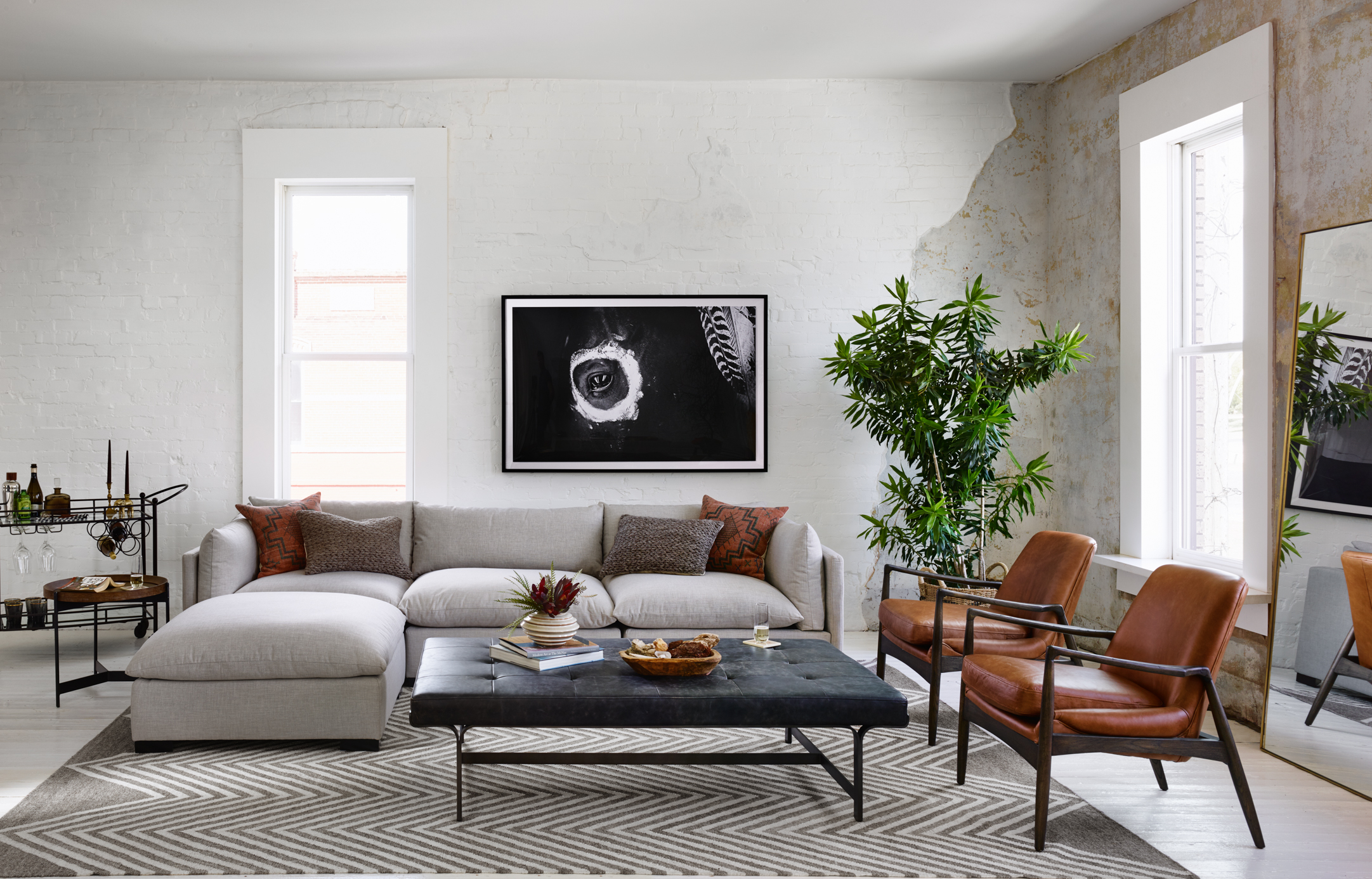 Lindy Leather Bench Ottoman Coffee Table