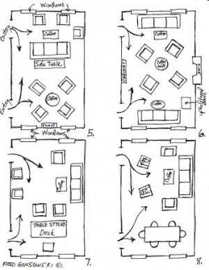 Family room floor plan - four versions