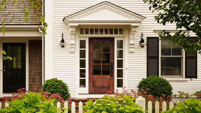 Wood paneled front entry door