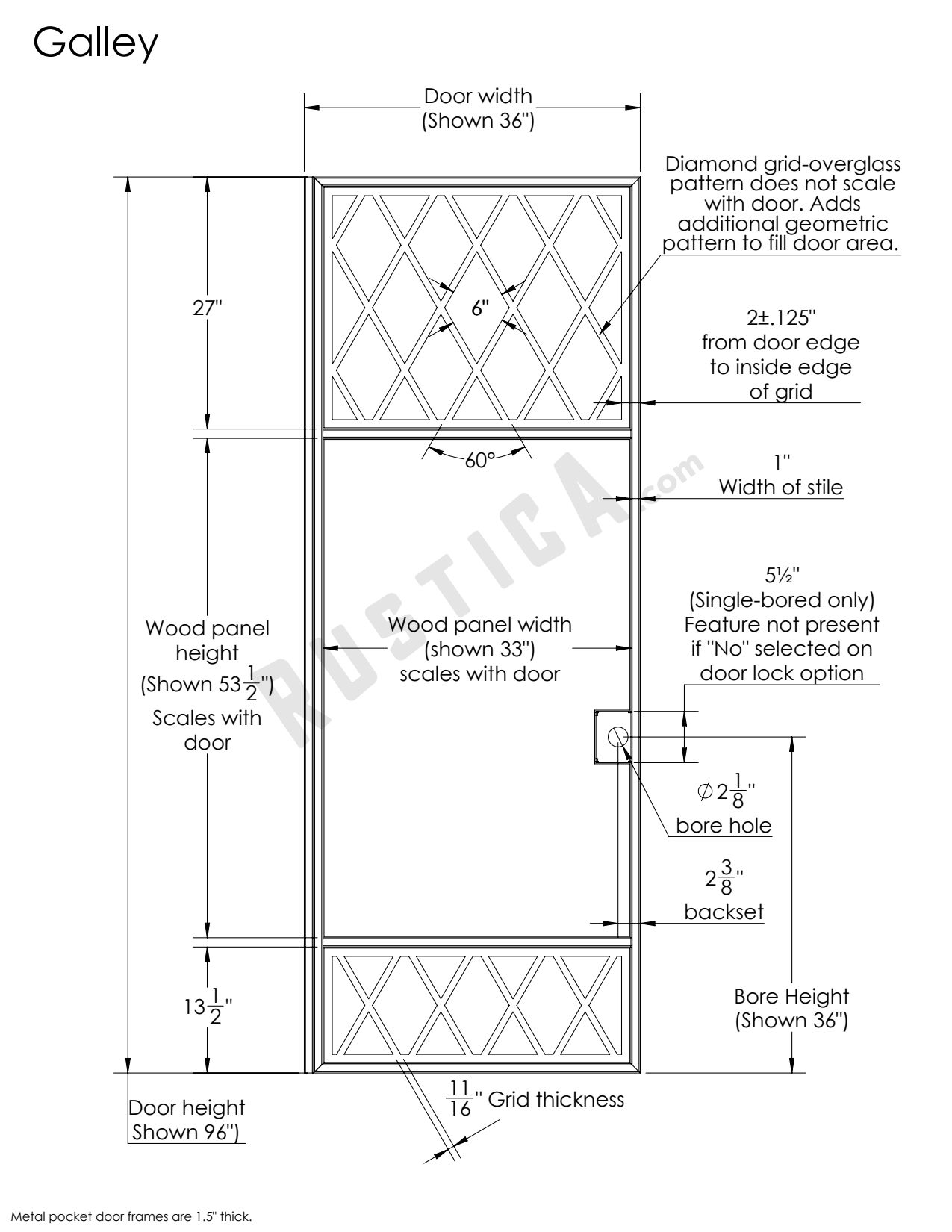 Pocket Door - Double, Glass, 1 Panel Dimensions & Drawings