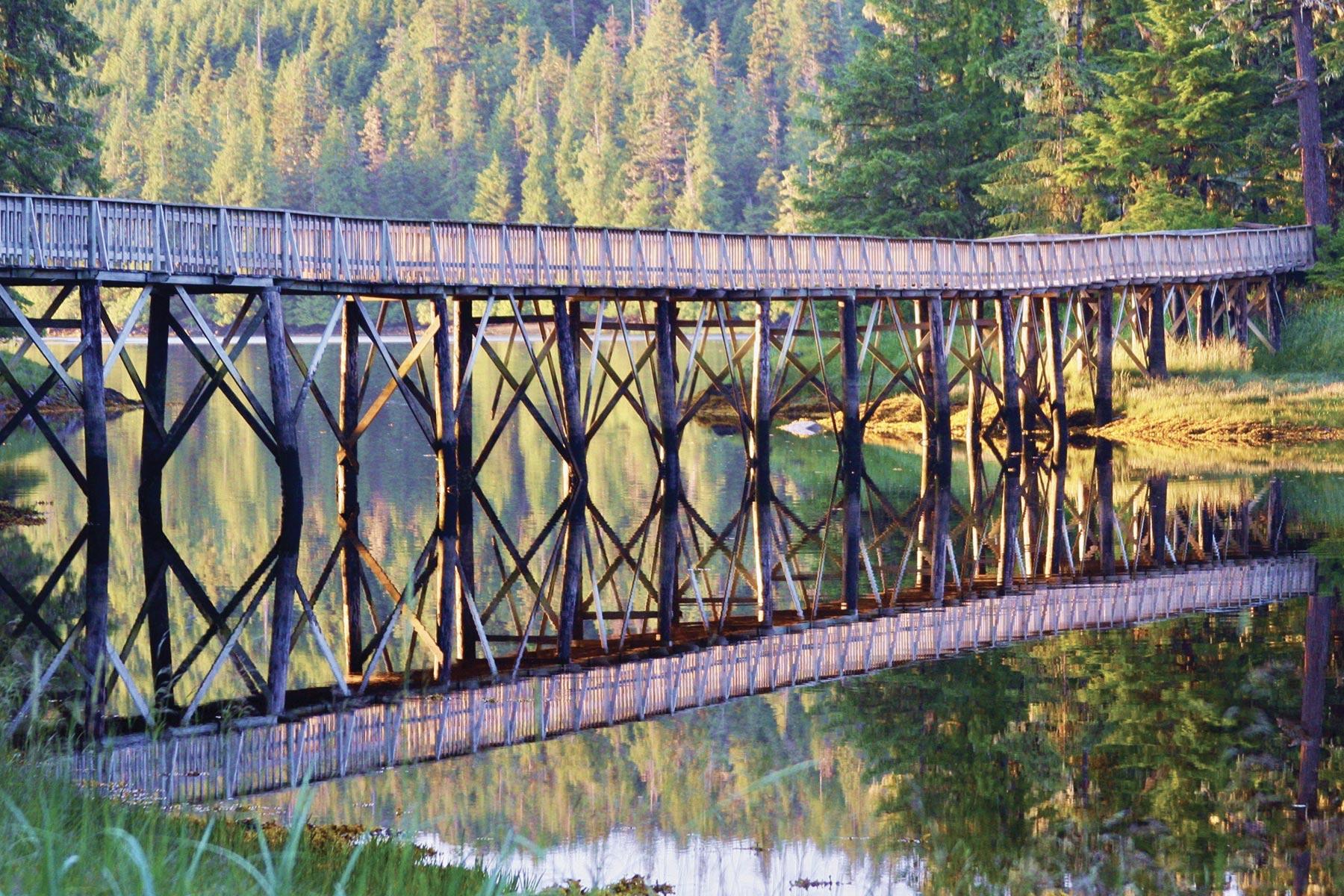 200-yard boardwalk that spans the tidal inlet to the to lodges