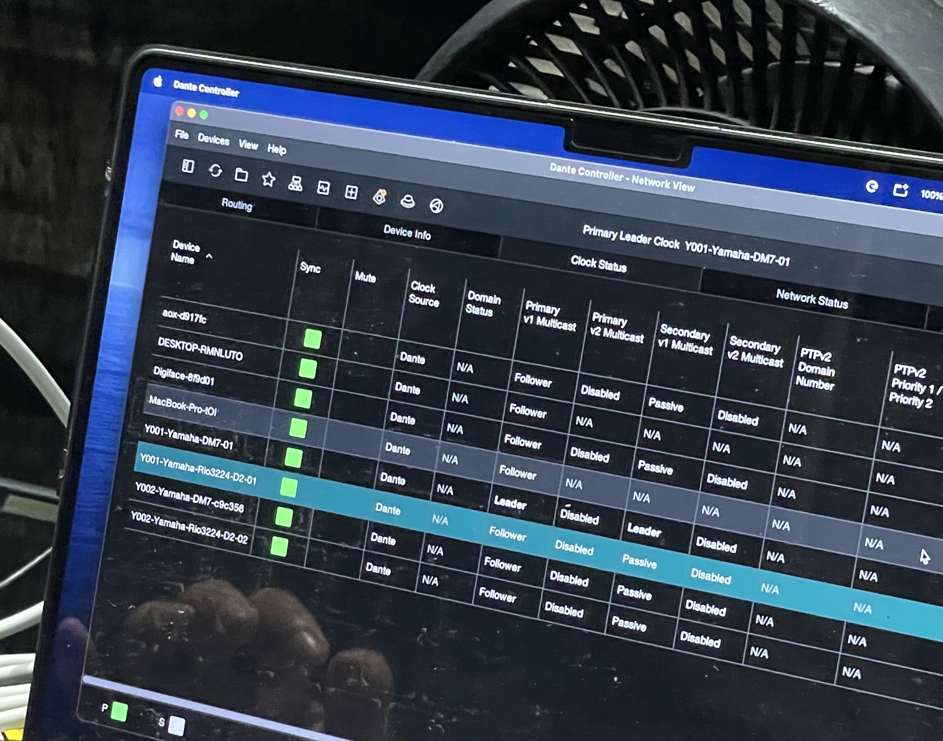 โปรแกรม Dante Controller แสดงเครือข่ายอุปกรณ์ในระบบ Yamaha สำหรับคอนเสิร์ตสด