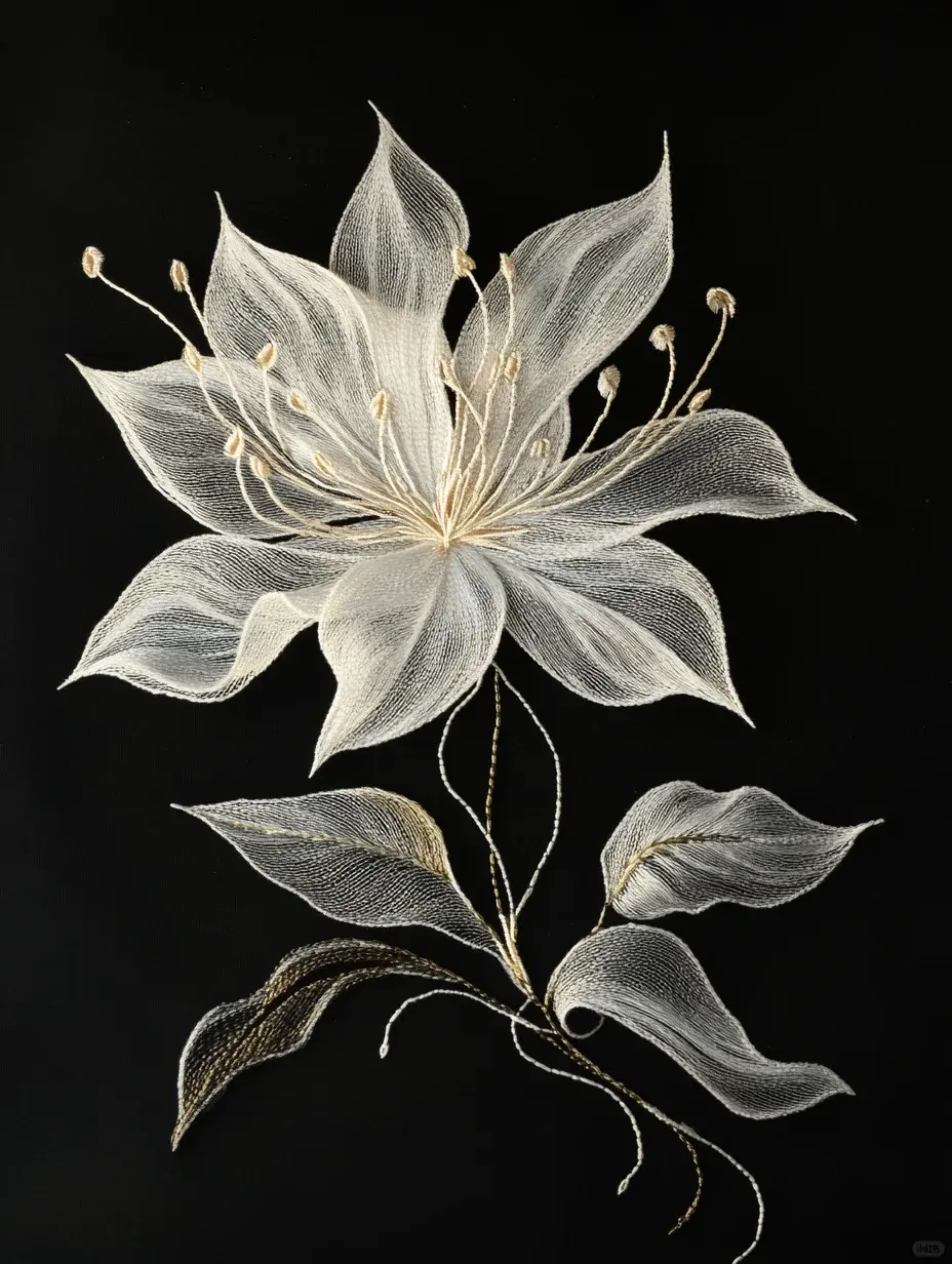 白色湘绣花卉
