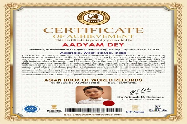 Three-year-old Agartala boy recognised by Asian Book of World Records
