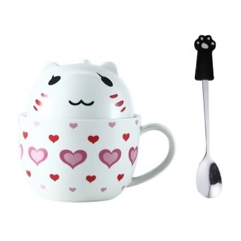 taza doble gatito corazon kawai
