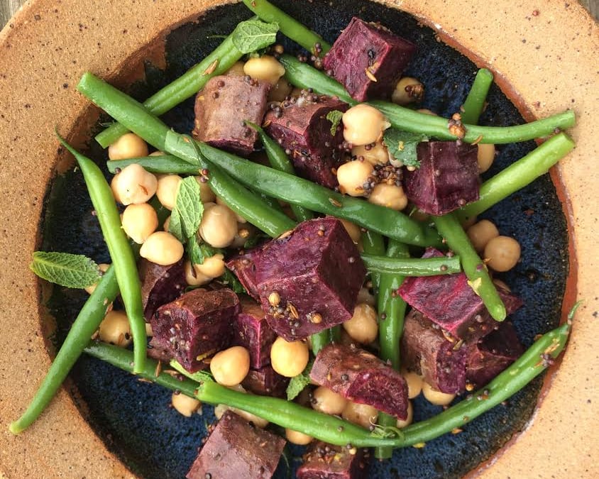 Purple Sweet Potato & Chickpea Salad with Green Beans and Mint.