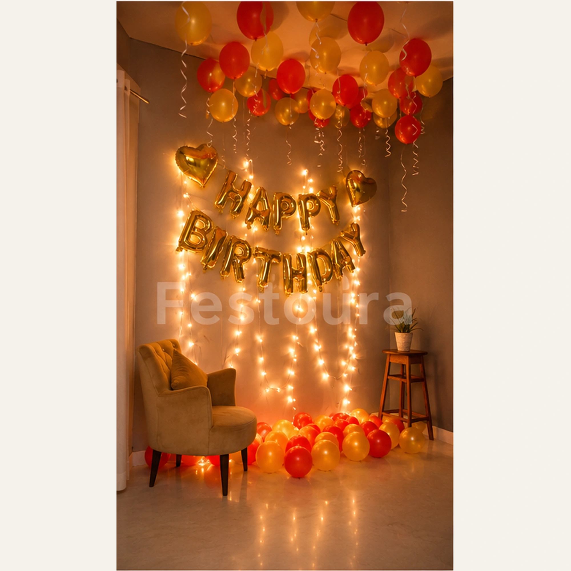 Luminous Red and Gold Birthday Backdrop