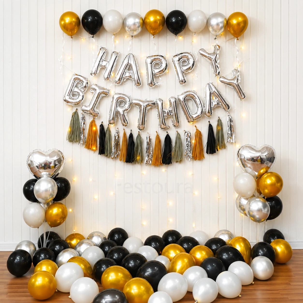 Midnight & Chrome Birthday Balloon Backdrop