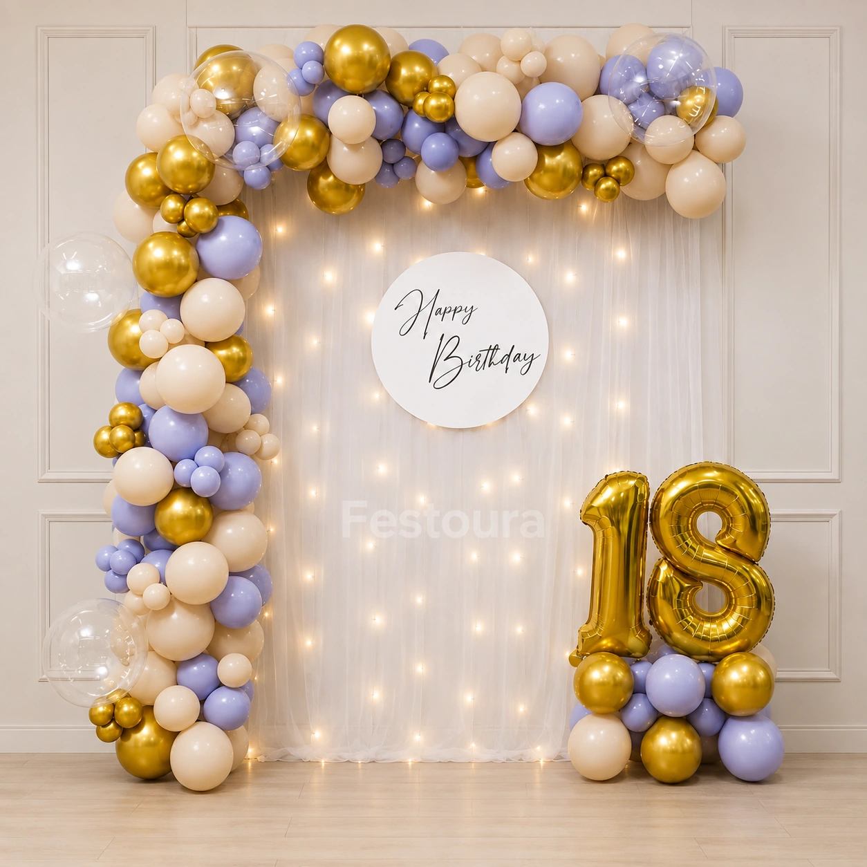Refined Beige and Wisteria Birthday Backdrop