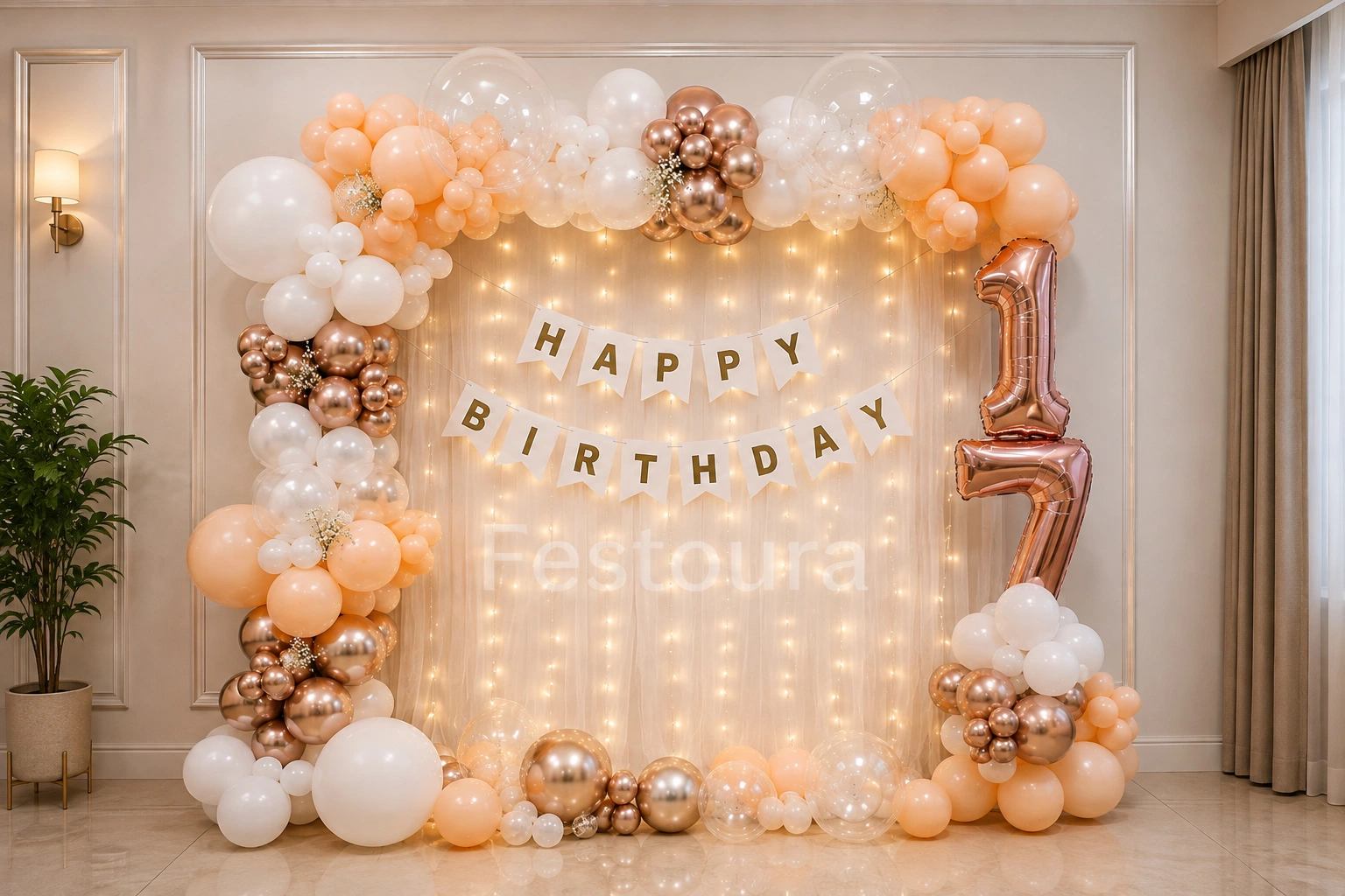Ethereal Peach & Champagne Birthday Backdrop