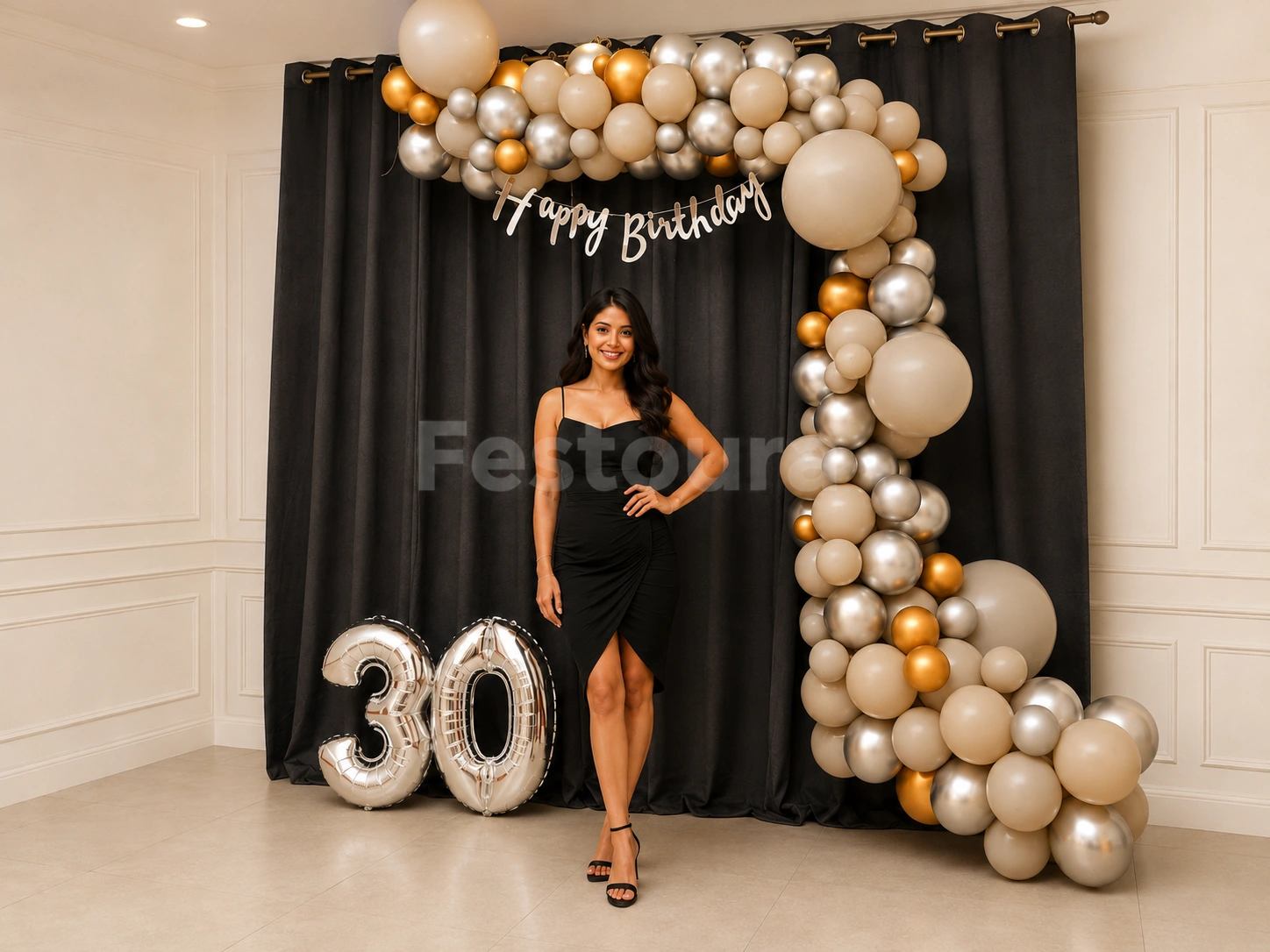 Elegant Metallic Chrome and Pastel Grey Birthday Arch