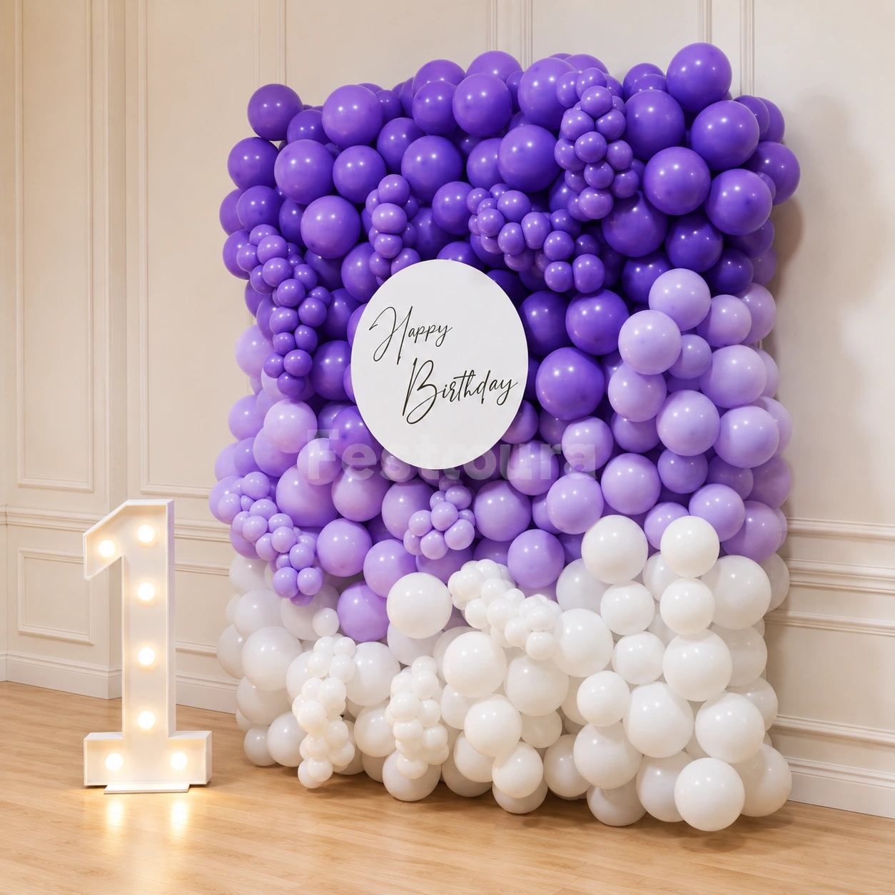Pastel Purple & White Ombre Balloon Wall