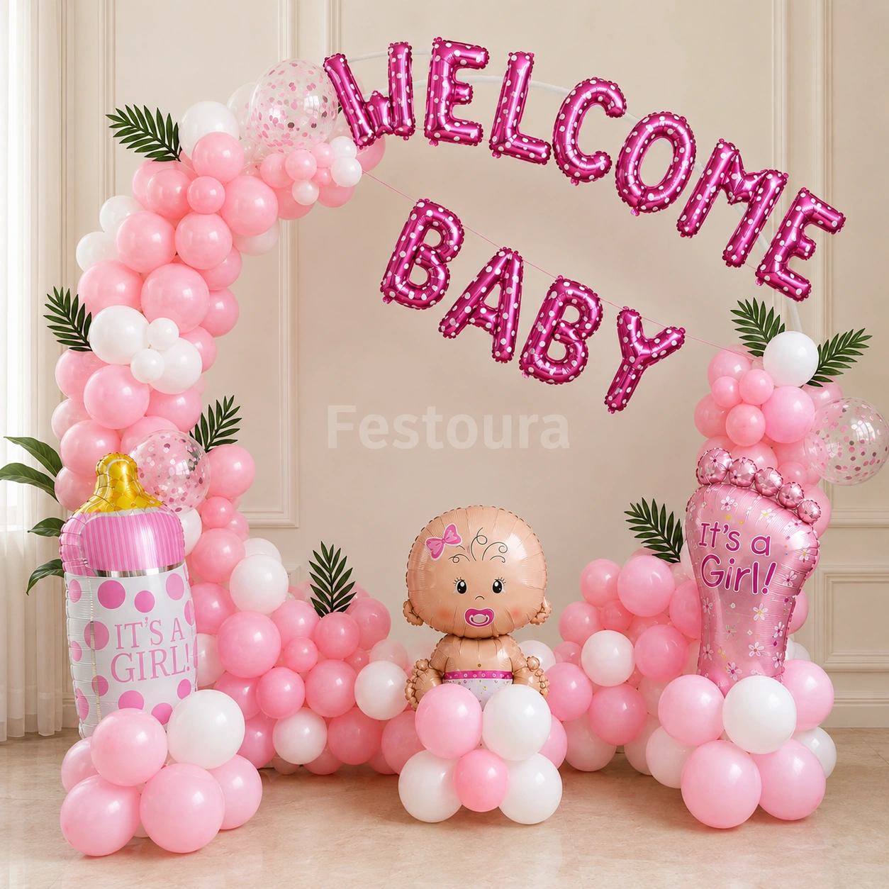Sweet Arrival Pink & White Balloon Ring Decor