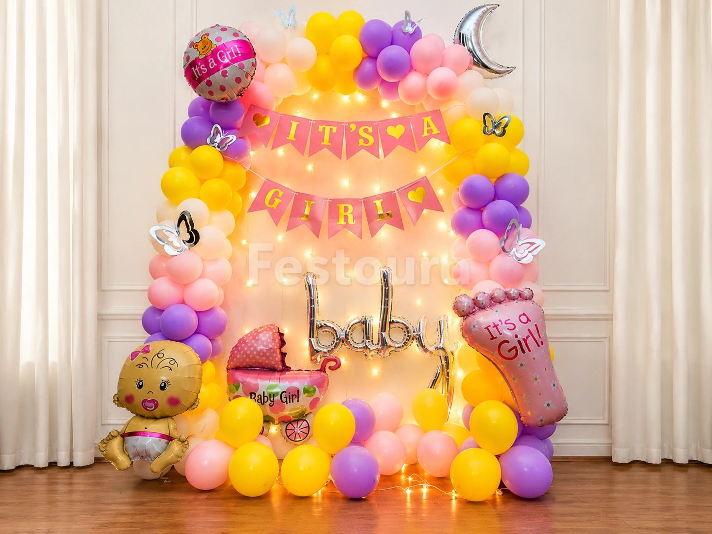 Butterfly and Pastel Balloon Welcome Baby Girl Decoration