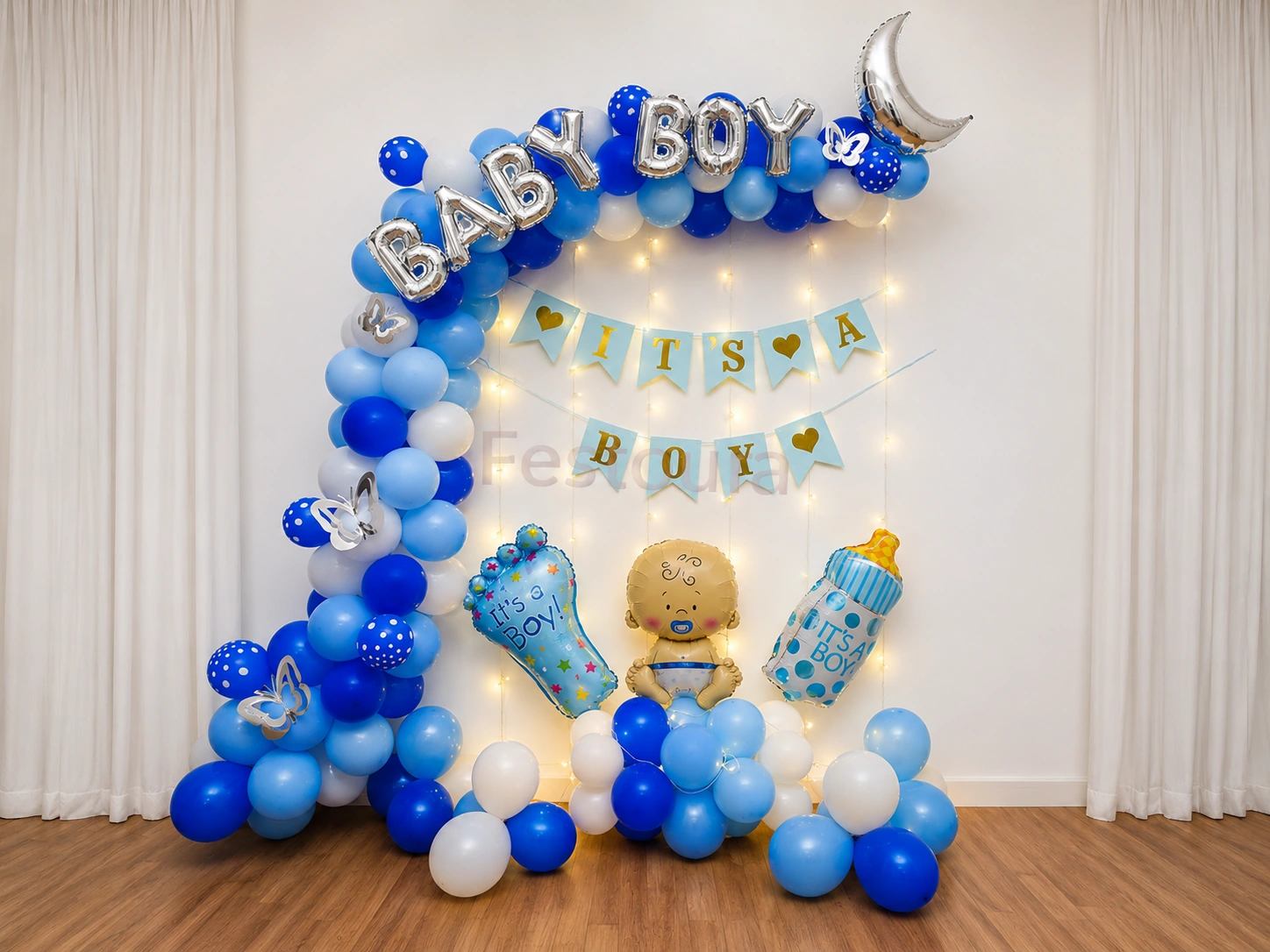 Moonlit Welcome Baby Boy Balloon Decor