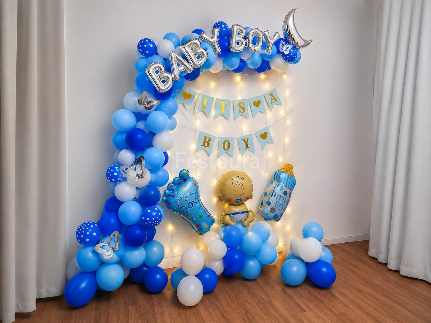 Moonlit Welcome Baby Boy Balloon Decor