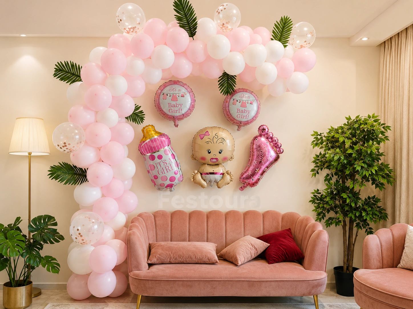 Serene Pink and White Welcome Celebration Decor