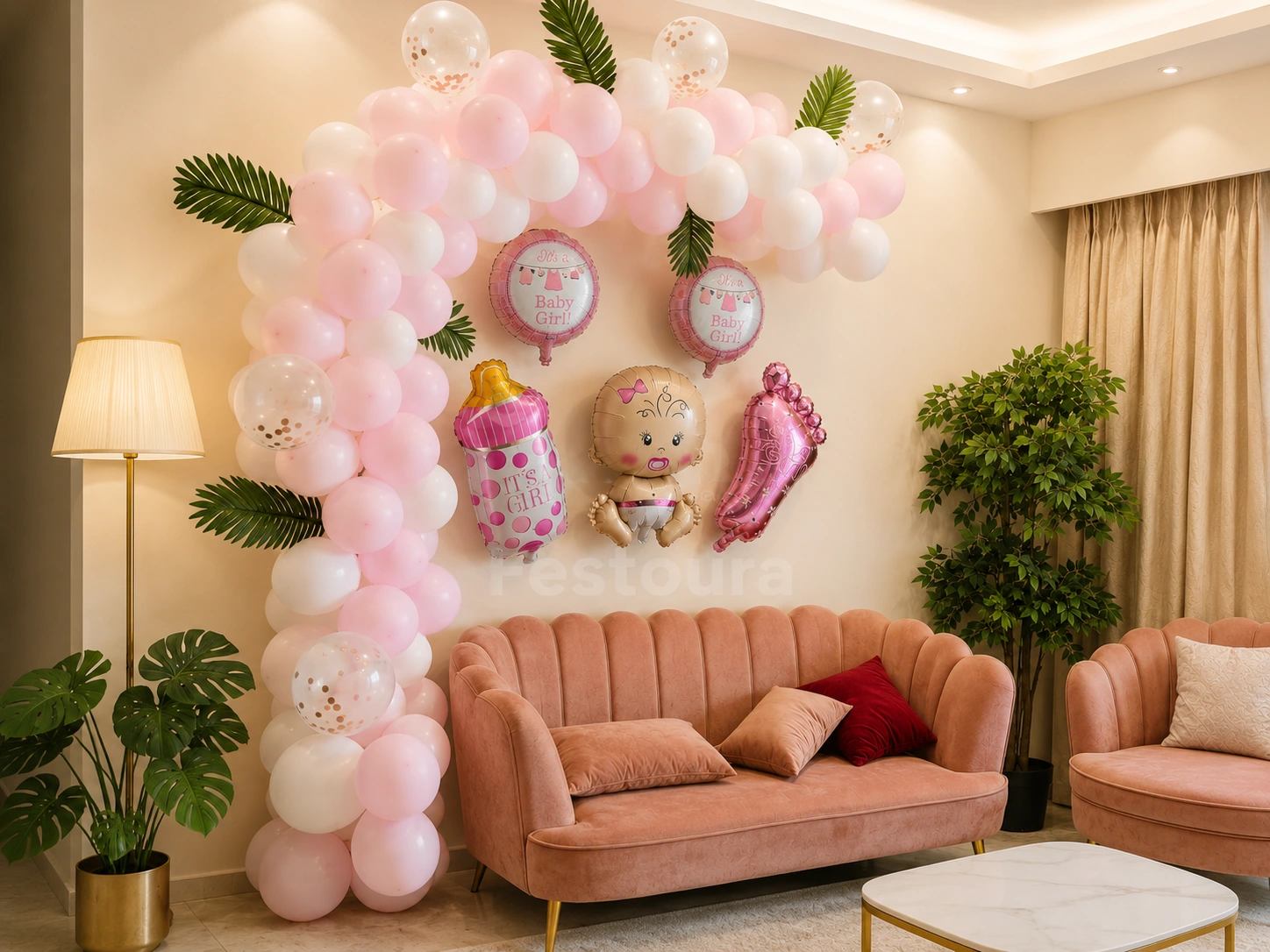 Serene Pink and White Welcome Celebration Decor