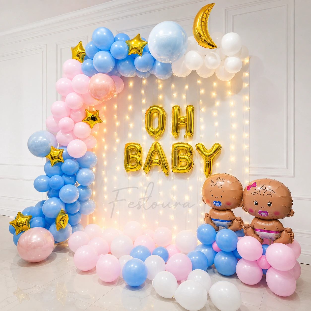 Whimsical Pastel and Gold Baby Shower Backdrop