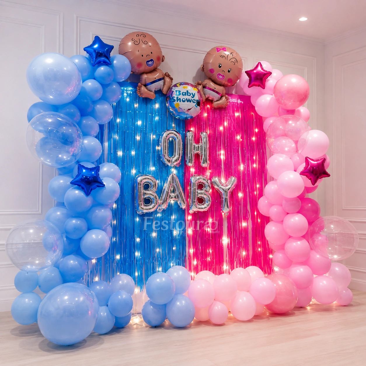 Elegant Pastel Balloon Arch and Backdrop