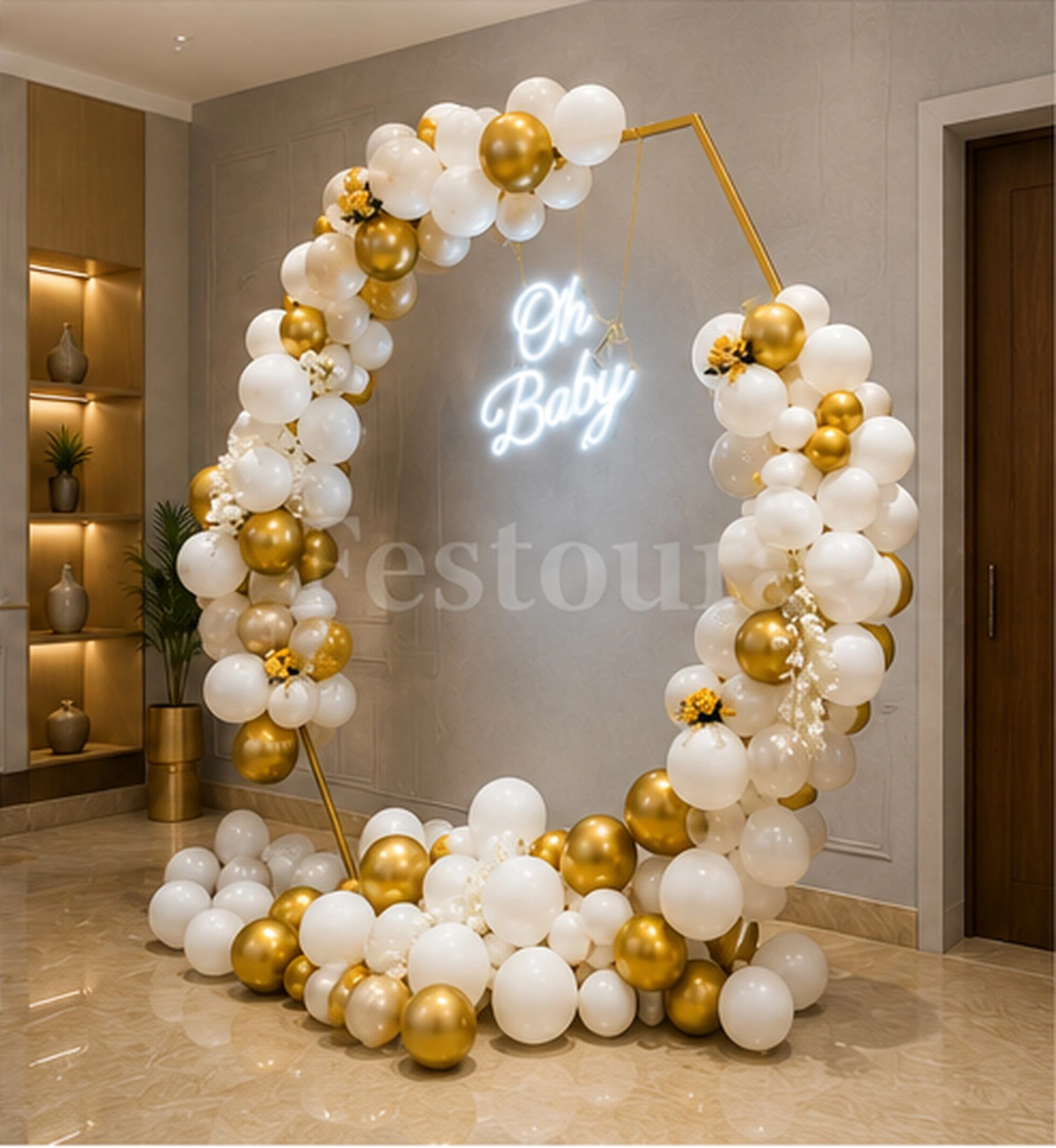 Modern Hexagon Oh Baby Balloon Backdrop