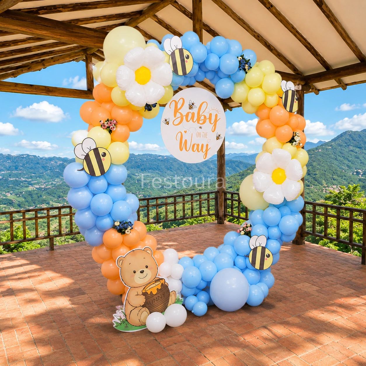 Honey-Sweet Bee and Bear Baby Shower Backdrop