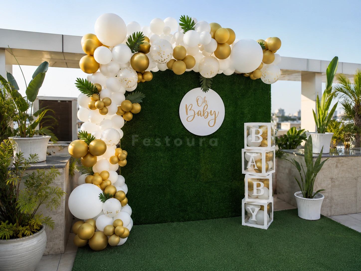 Oh Baby Premium Green Backdrop & Balloon Arch