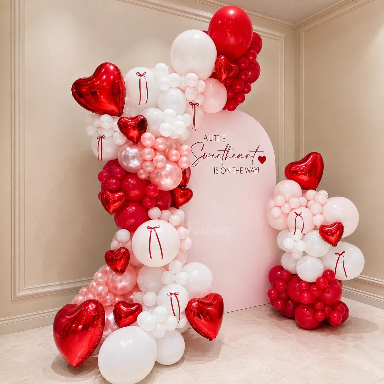 Heartfelt Pastel & Crimson Baby Shower Backdrop