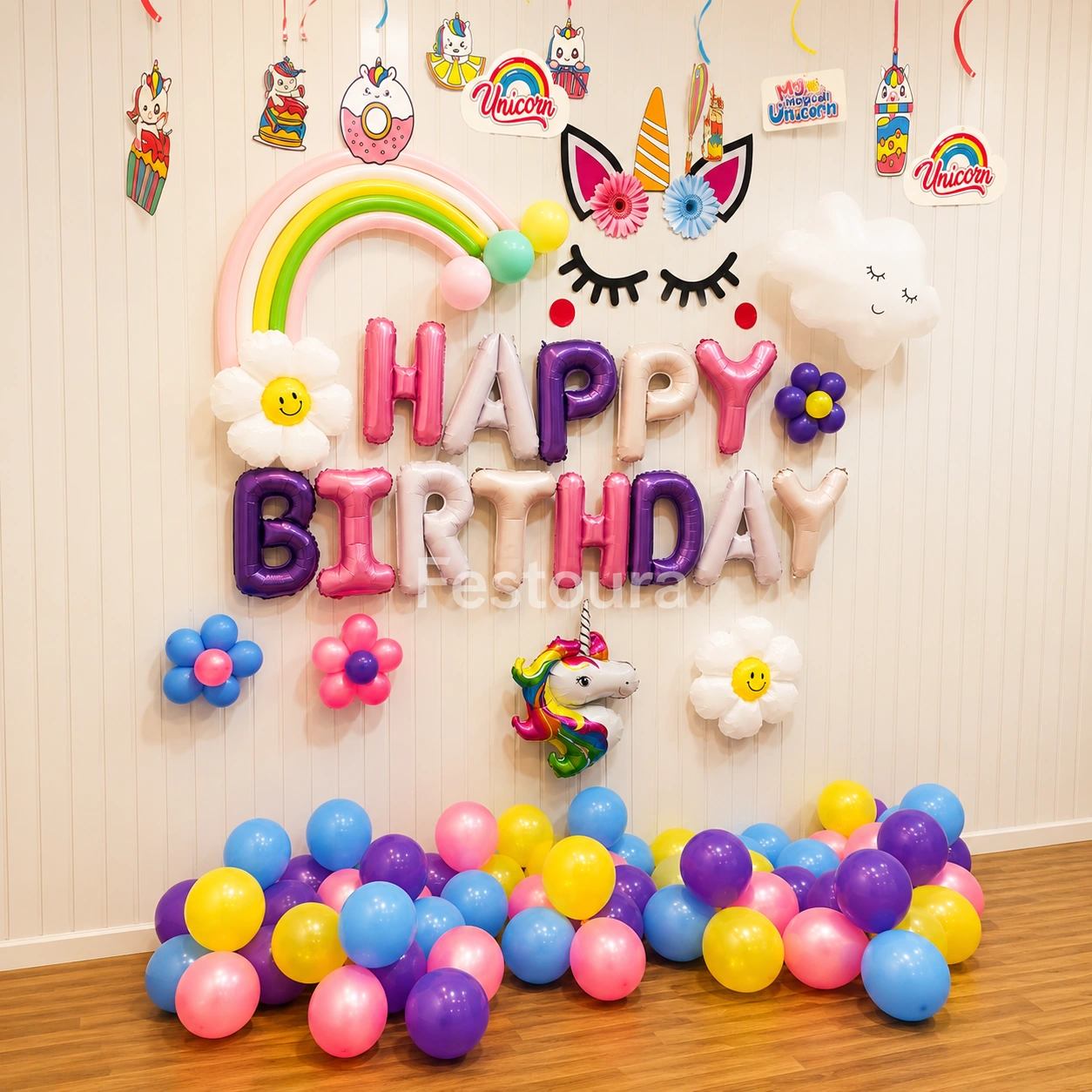 Pastel Unicorn Theme Birthday Balloon Decoration