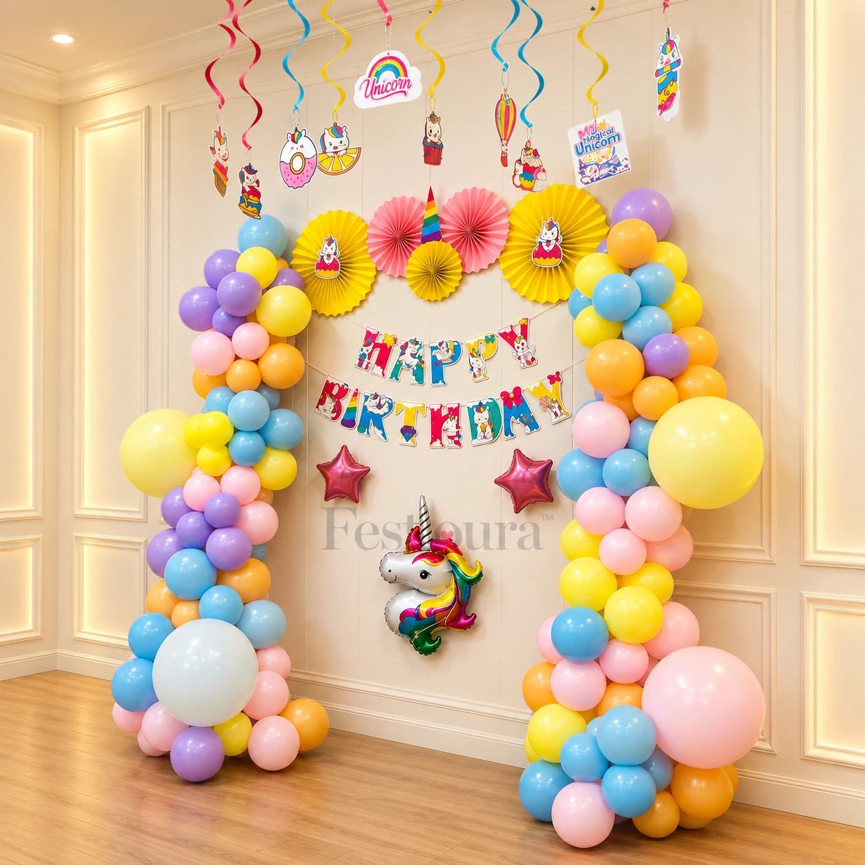 Magical Unicorn Pastel Balloon Birthday Backdrop