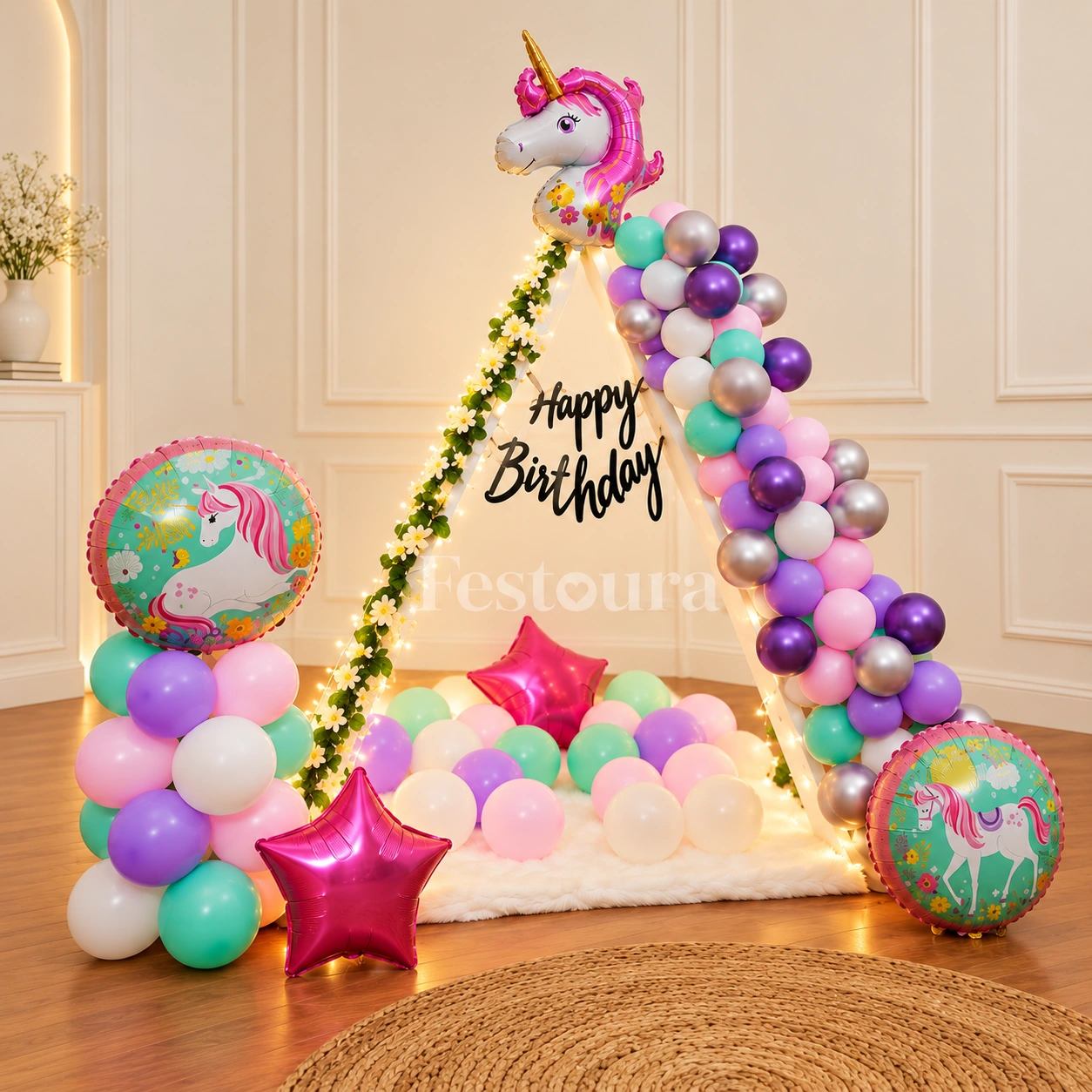 Pastel Unicorn Dream Balloon & Canopy Decor