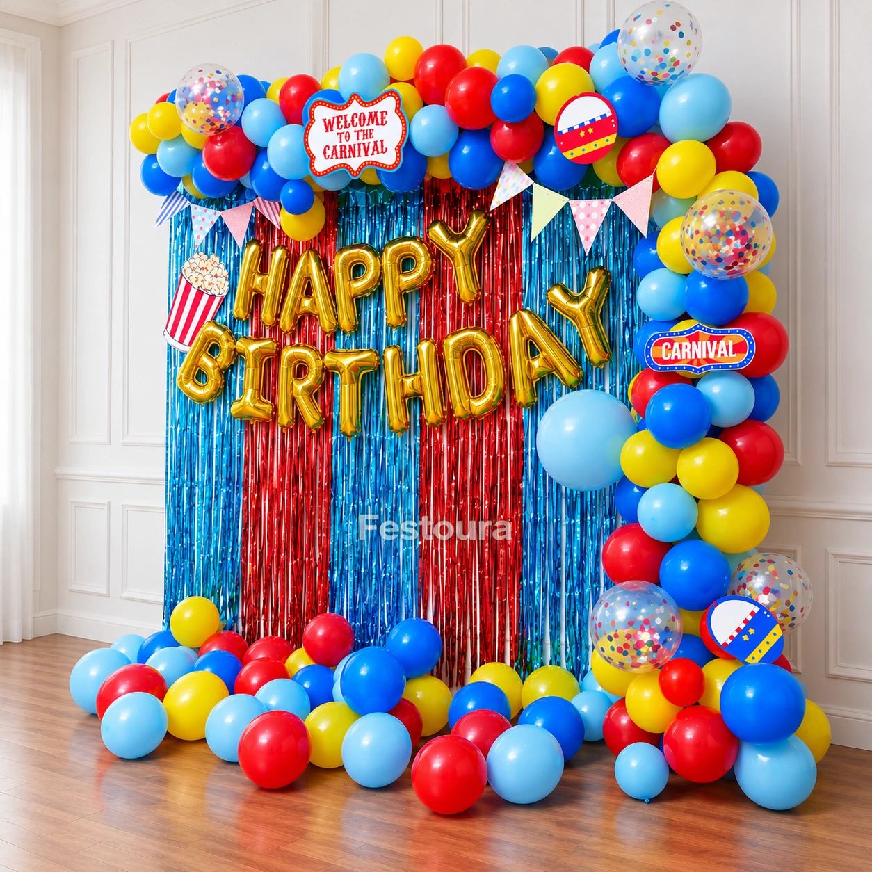 Vibrant Carnival Birthday Balloon Decor