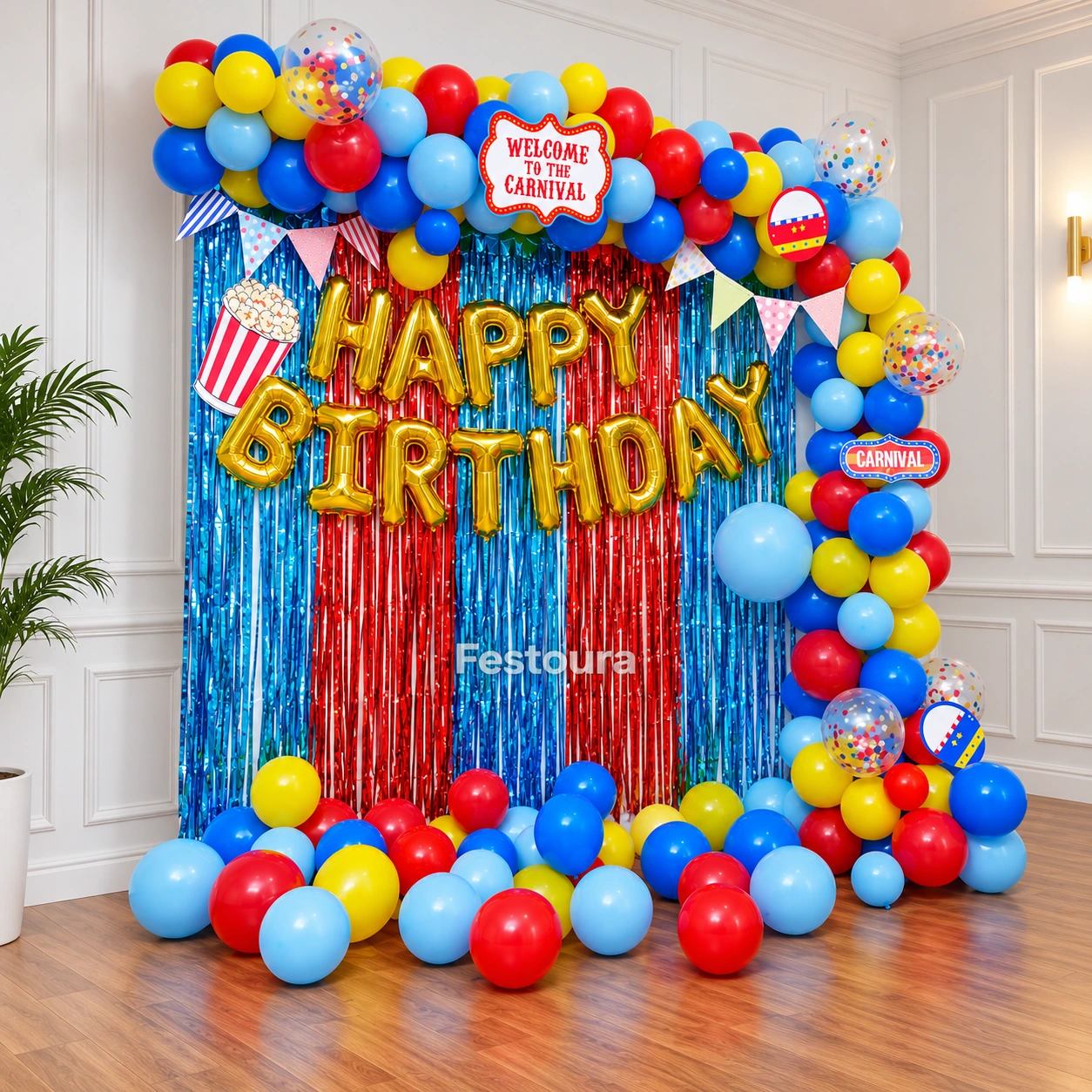 Vibrant Carnival Birthday Balloon Decor