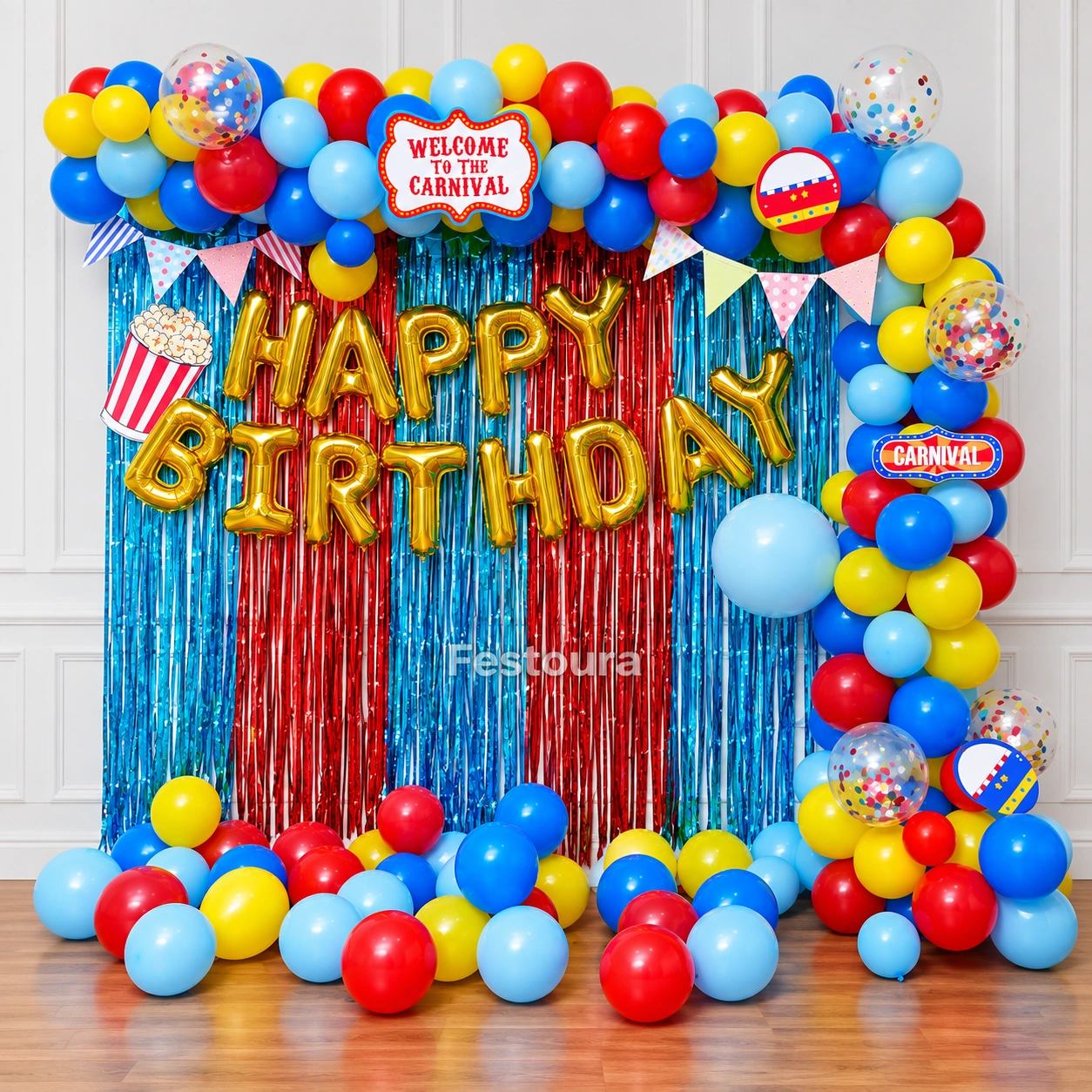Vibrant Carnival Birthday Balloon Decor
