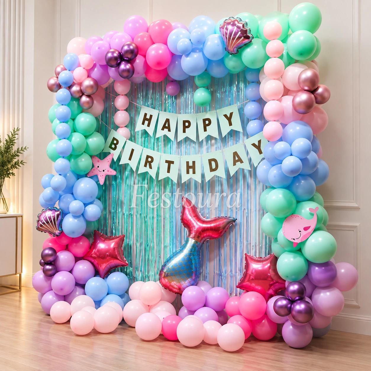 Pastel Mermaid Birthday Party Backdrop