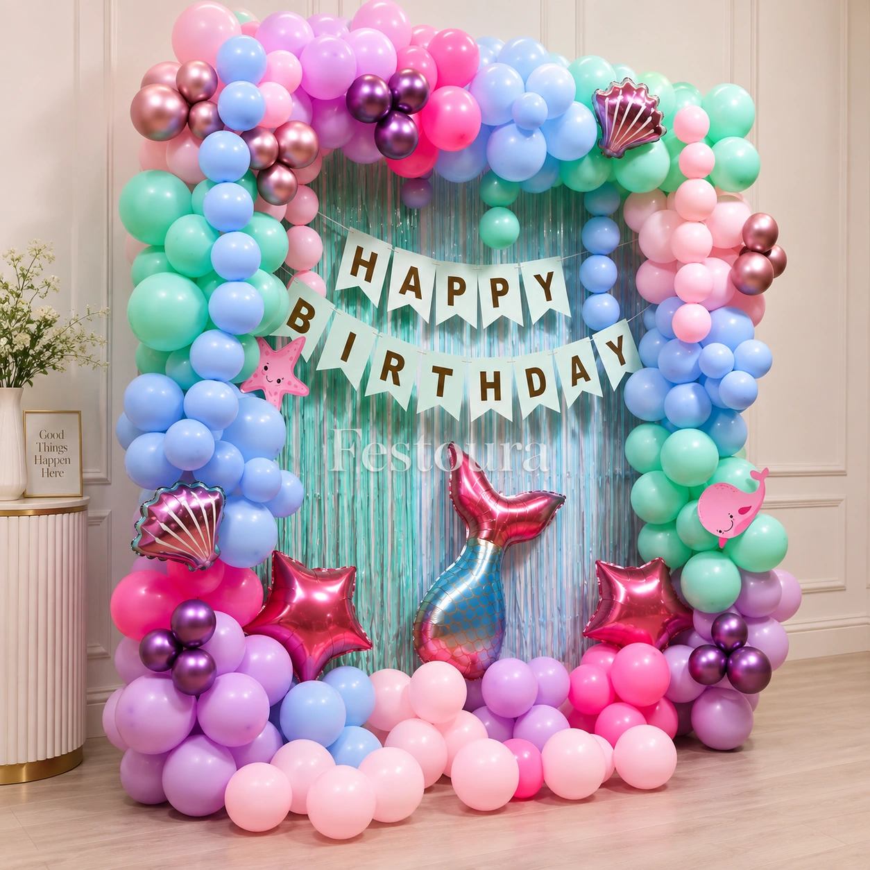 Pastel Mermaid Birthday Party Backdrop