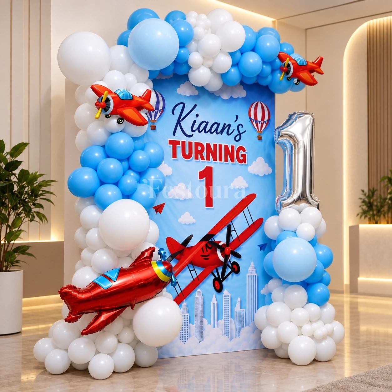 Aviation Adventure Birthday Balloon Backdrop