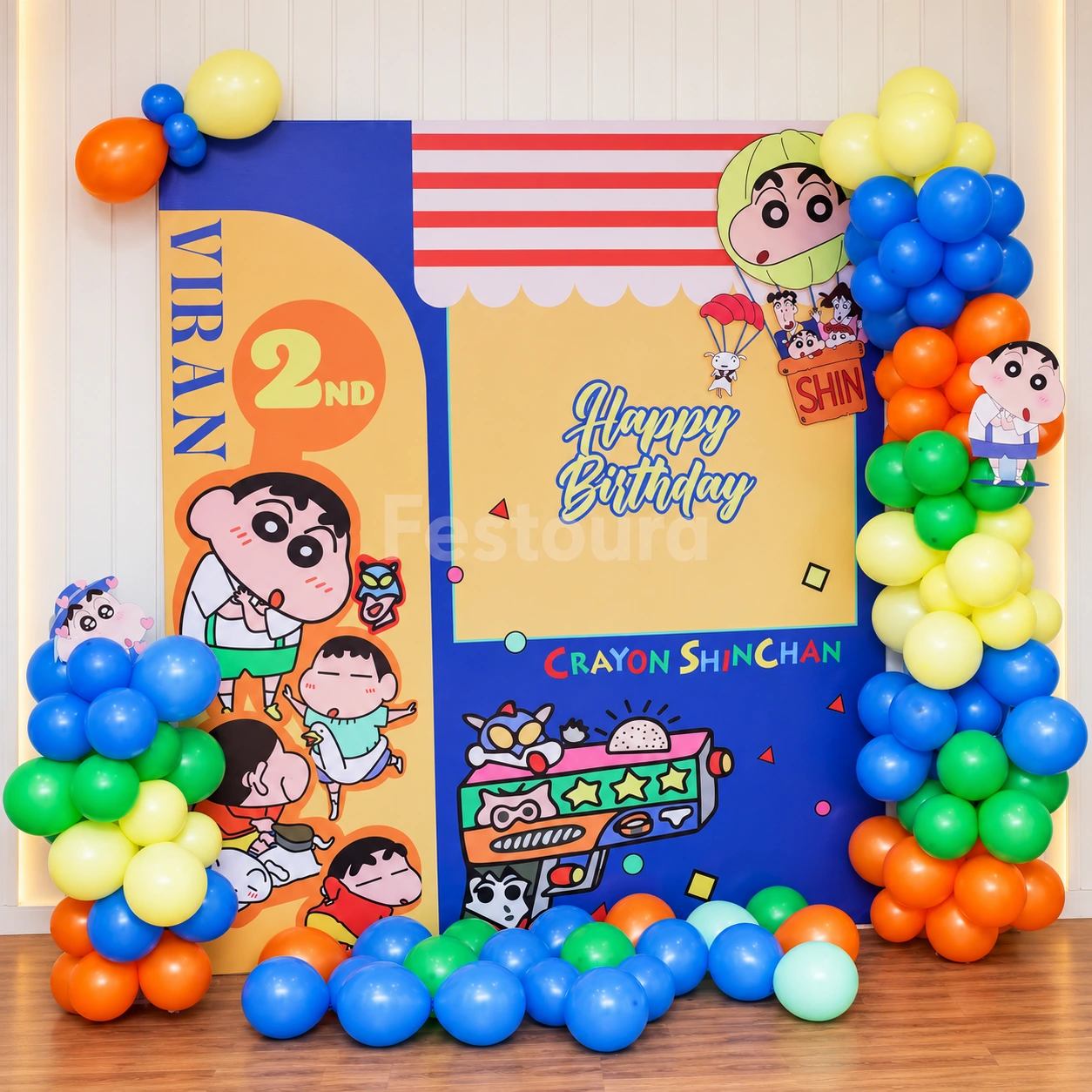 Playful Shinchan Themed Birthday Backdrop