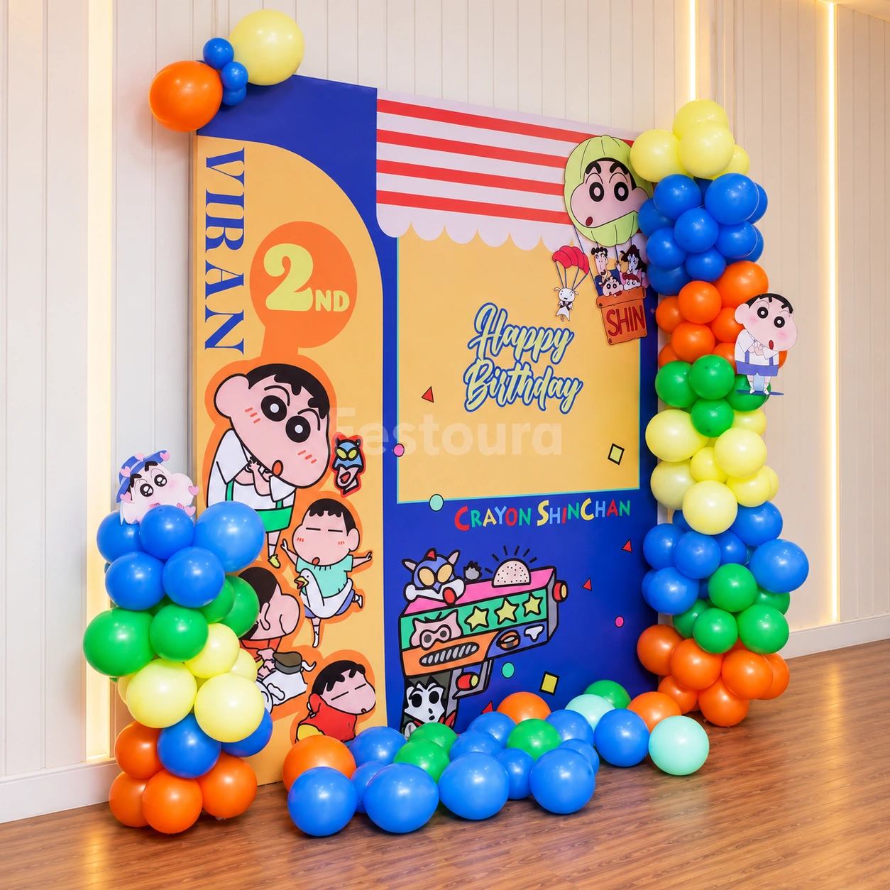 Playful Shinchan Themed Birthday Backdrop