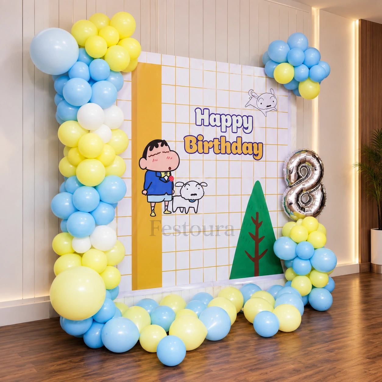 Shinchan Themed Pastel Balloon Backdrop