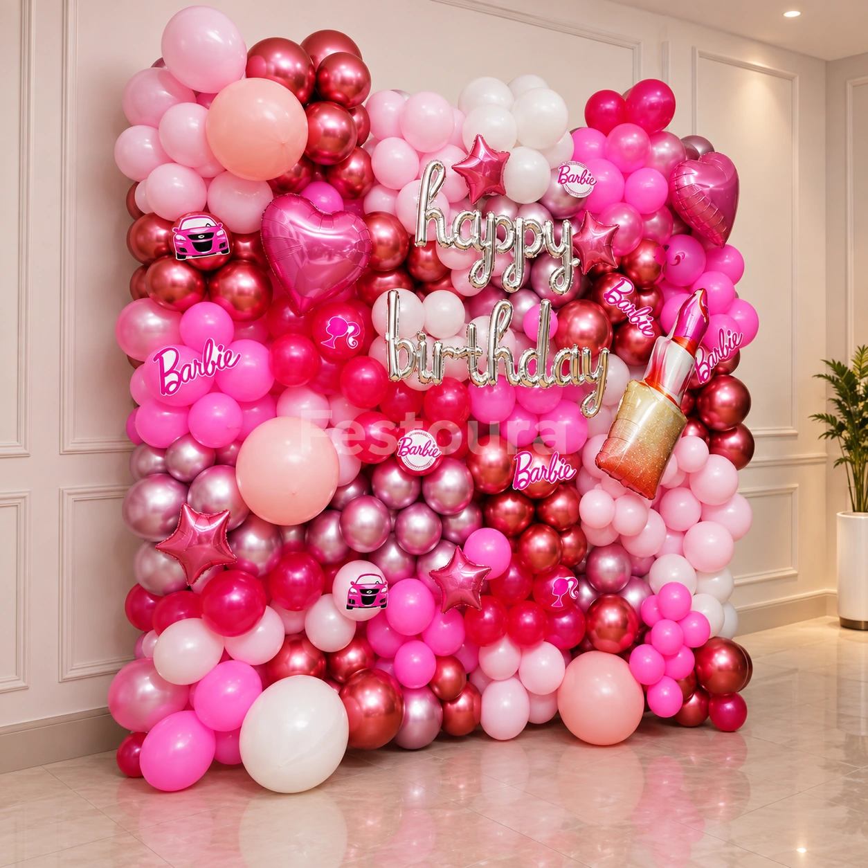 Barbie-Inspired Birthday Balloon Wall