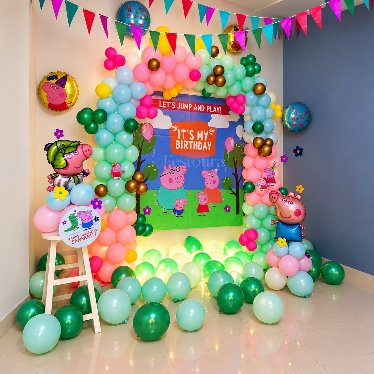 Peppa Pig Adventure Birthday Balloon Setup