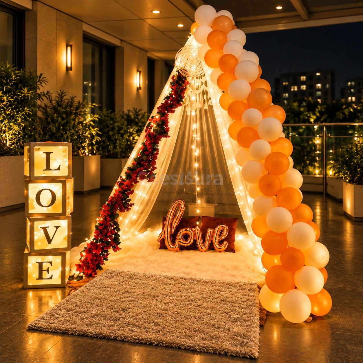 Dreamy Boho Canopy with Glowing Love Boxes