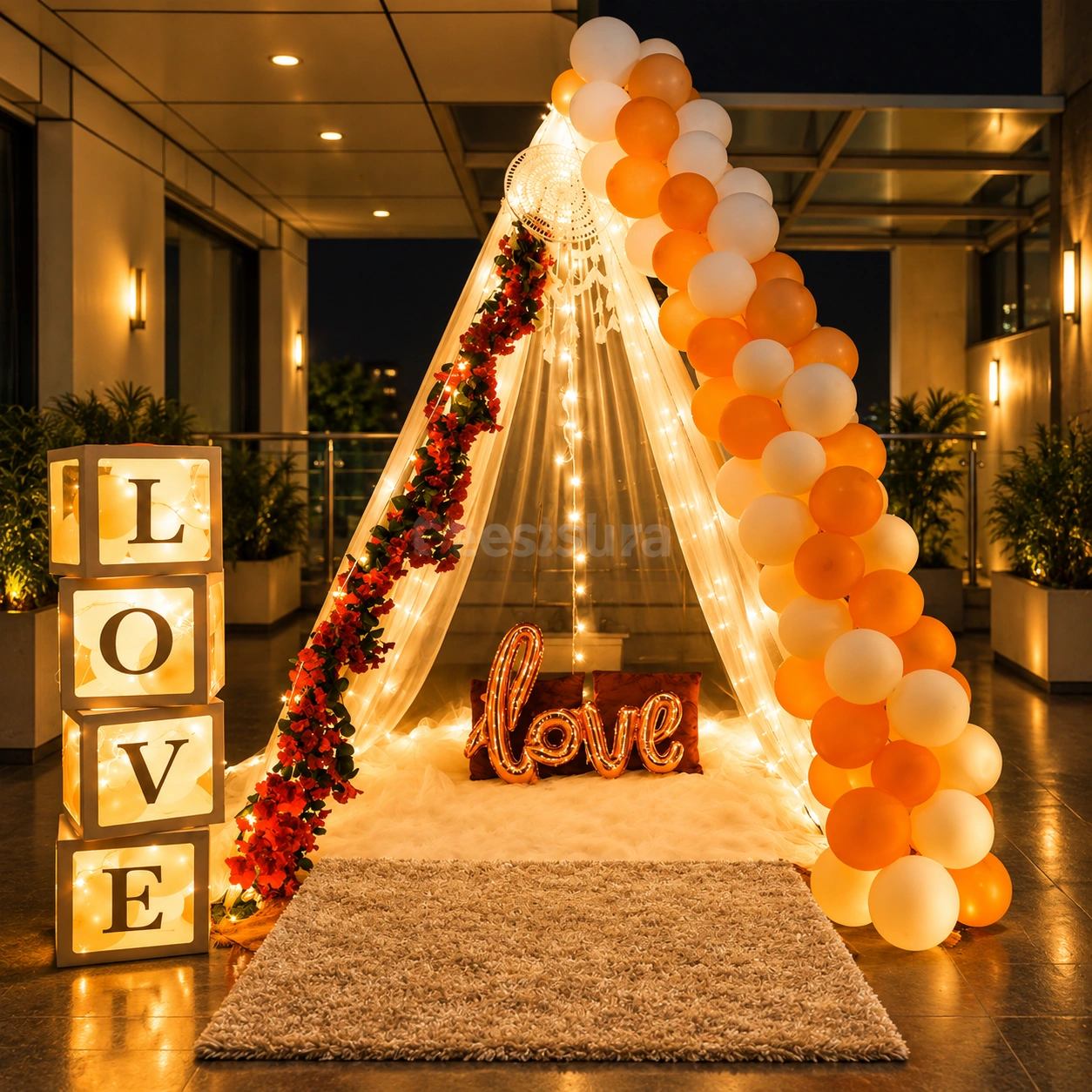 Dreamy Boho Canopy with Glowing Love Boxes