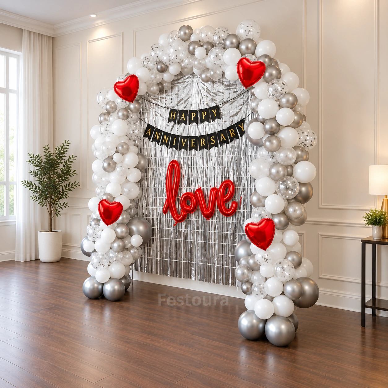 Silver and Crimson Anniversary Backdrop