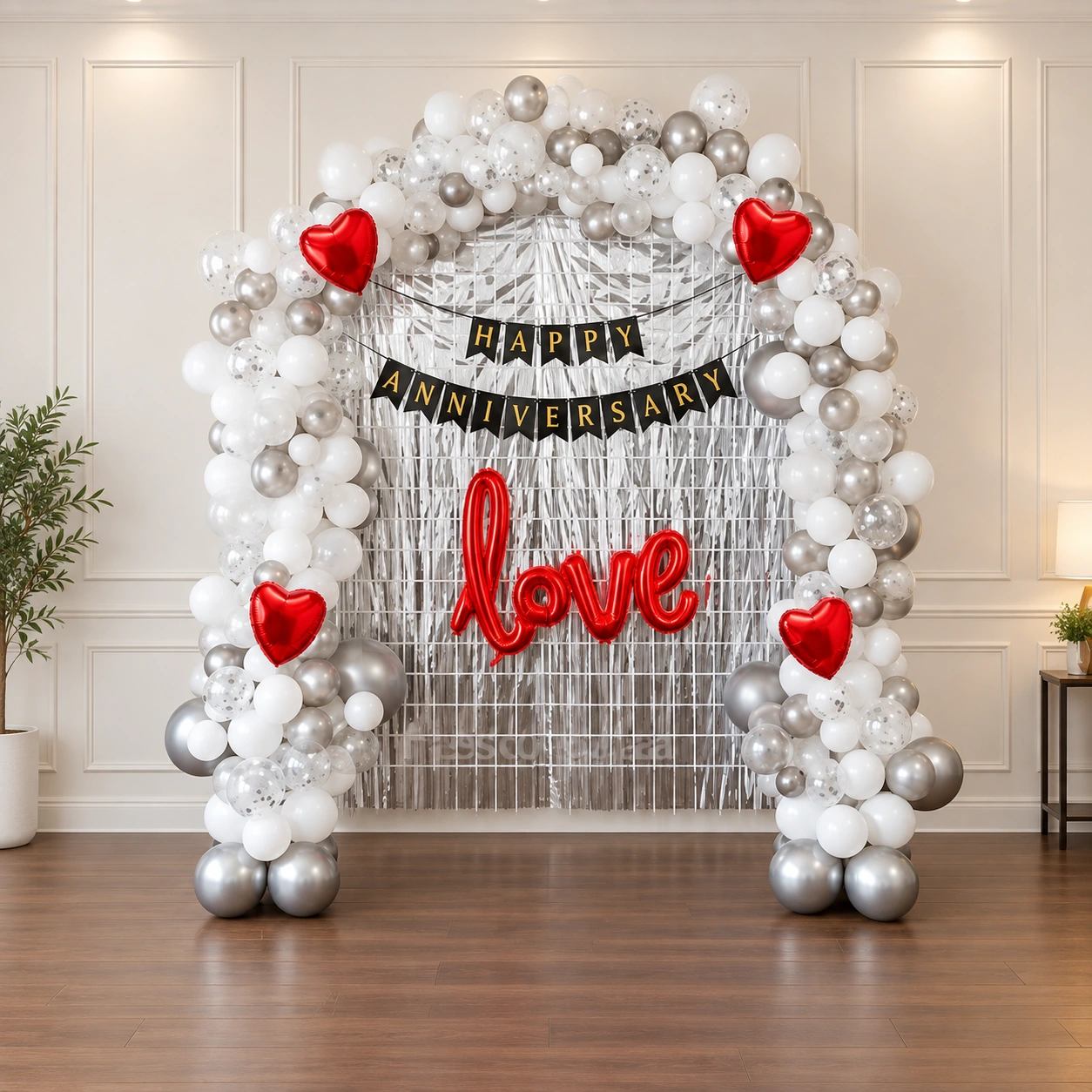 Silver and Crimson Anniversary Backdrop