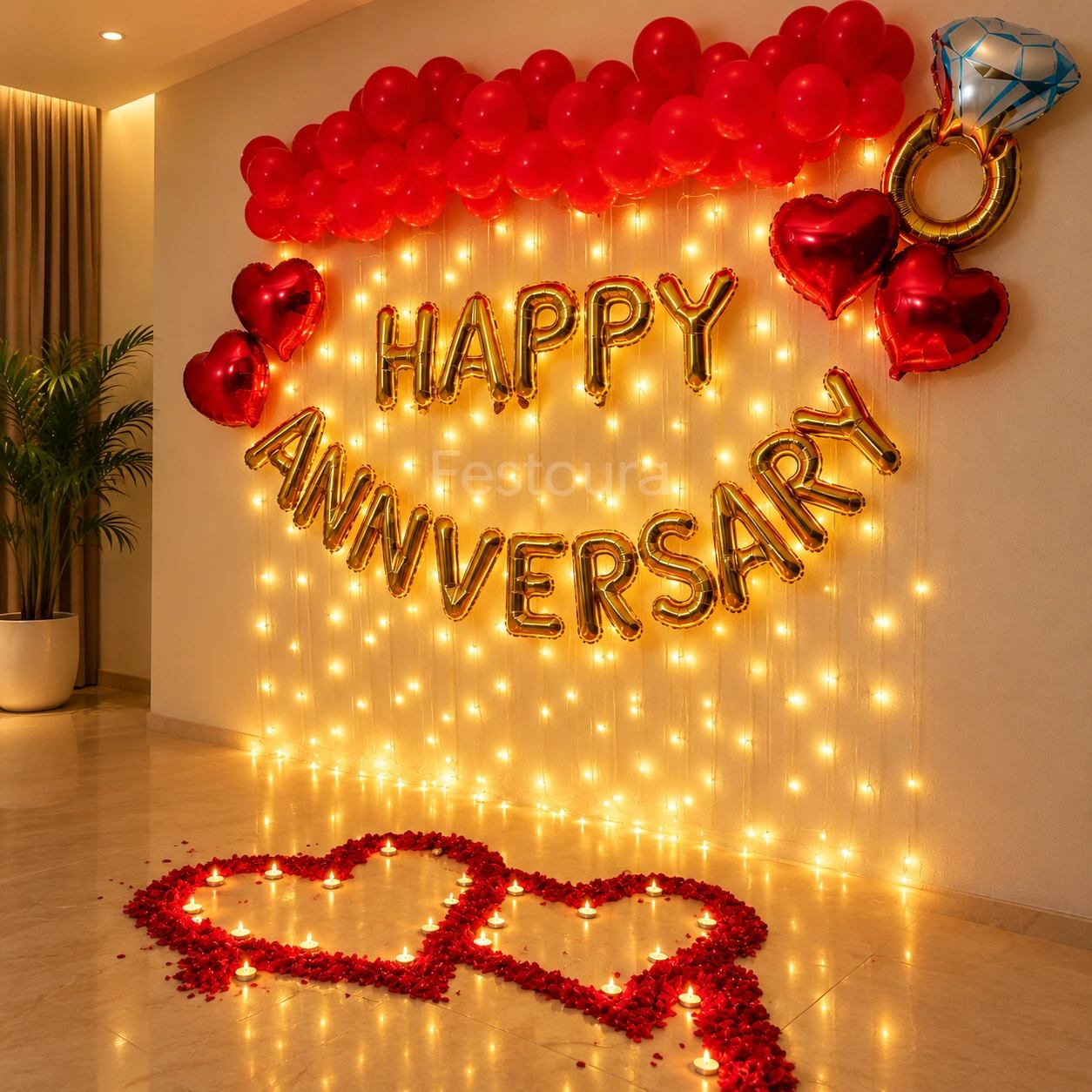The Golden Milestone Anniversary Decor
